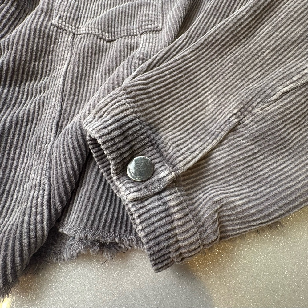 POL Heather Gray Corduroy Jacket Cropped Fringed Hem Oversized 100% Cotton - Picture 6 of 13